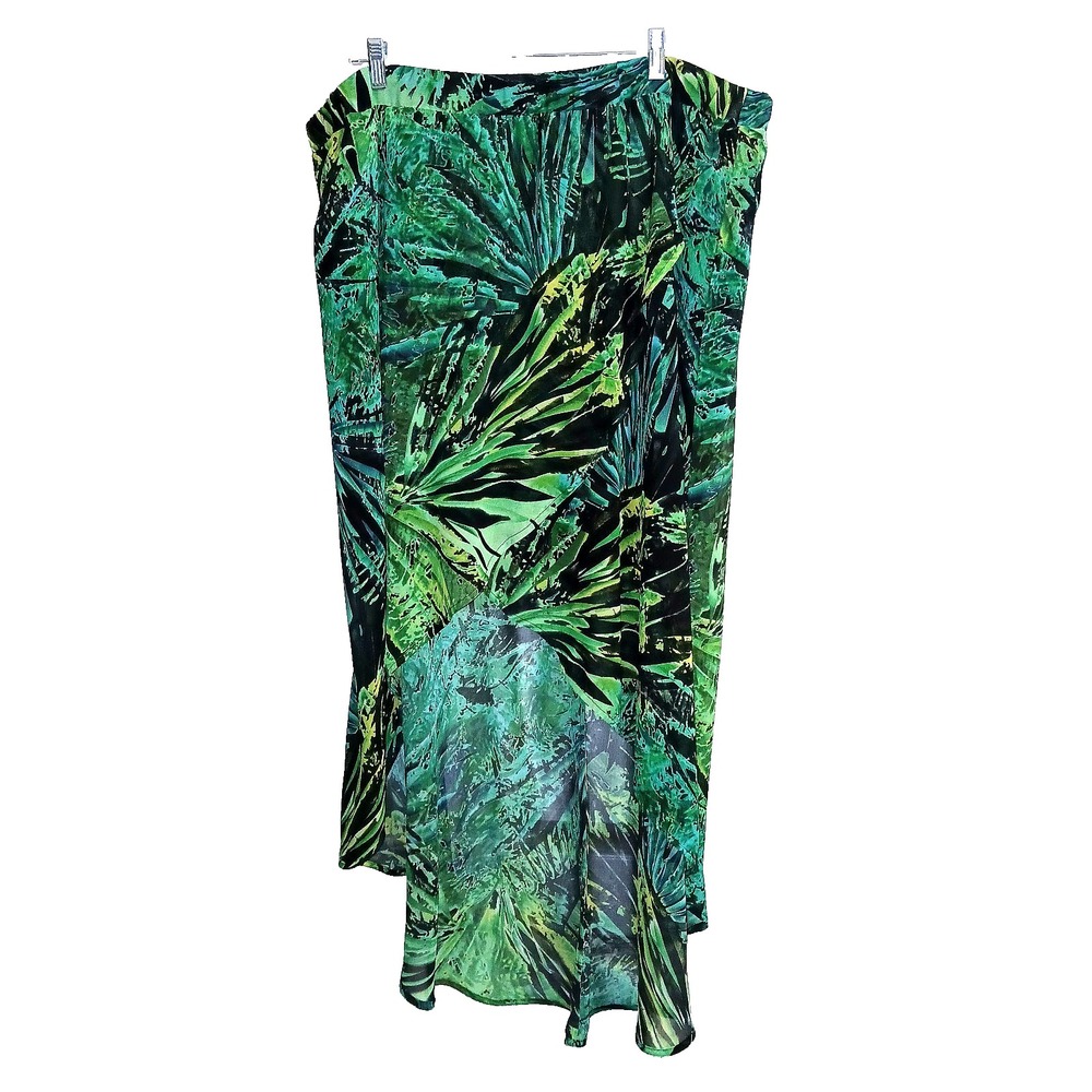A.N.A. Women High Low Skirt 1X Green Leaf Tropical Vacation Resort Cruise Boho